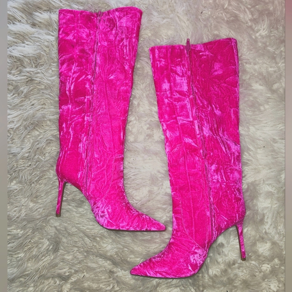 INC Pink Velvet Heel Boots